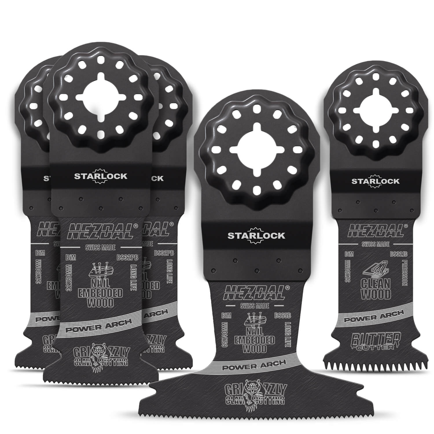 Das Set Power Arch® Assorted Pack enthält 5 Starlock®-Tauchsägeblätter mit abgerundeten Schneidkanten